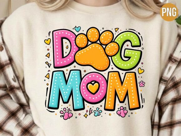 Colorful Dog Mom Paw Print Quote PNG