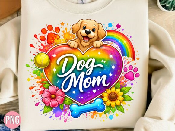 Colorful Dog Mom Rainbow Heart PNG