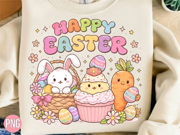 Cute Pastel Bunny Easter Basket PNG