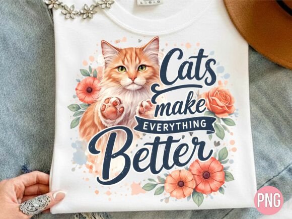Enhancing Creative Projects with Fluffy Ginger Cat Lover Floral Quote PNG Designs