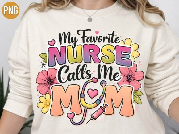 Favorite Nurse Calls Me Mom Floral PNG