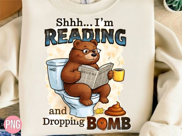 Funny Bear Reading on Toilet Humor PNG: Elevating Creative Projects with High-Quality Digital Design