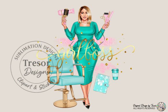 Girl Boss Hairdresser PNG Green Design