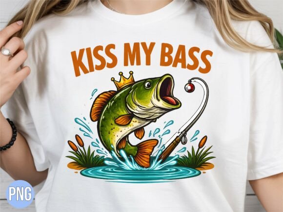 Kiss My Bass Funny Fishing Crown PNG