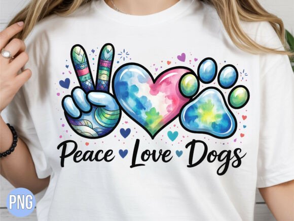 Peace Love Dogs Watercolor PNG